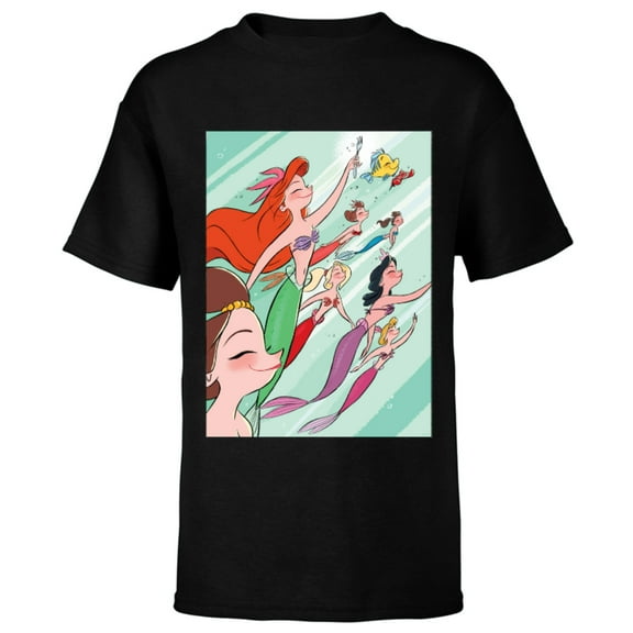 Disney Princess Ariel and her Sisters - Short Sleeve T-Shirt for Kids - Customized-Black