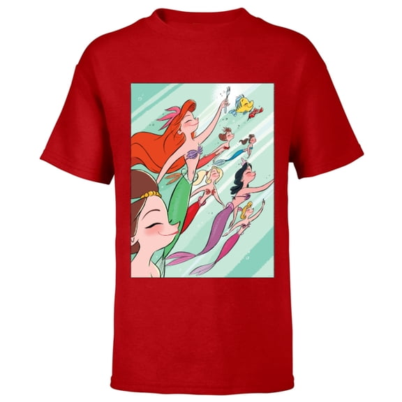 Disney Princess Ariel and her Sisters - Short Sleeve T-Shirt for Kids - Customized-Red