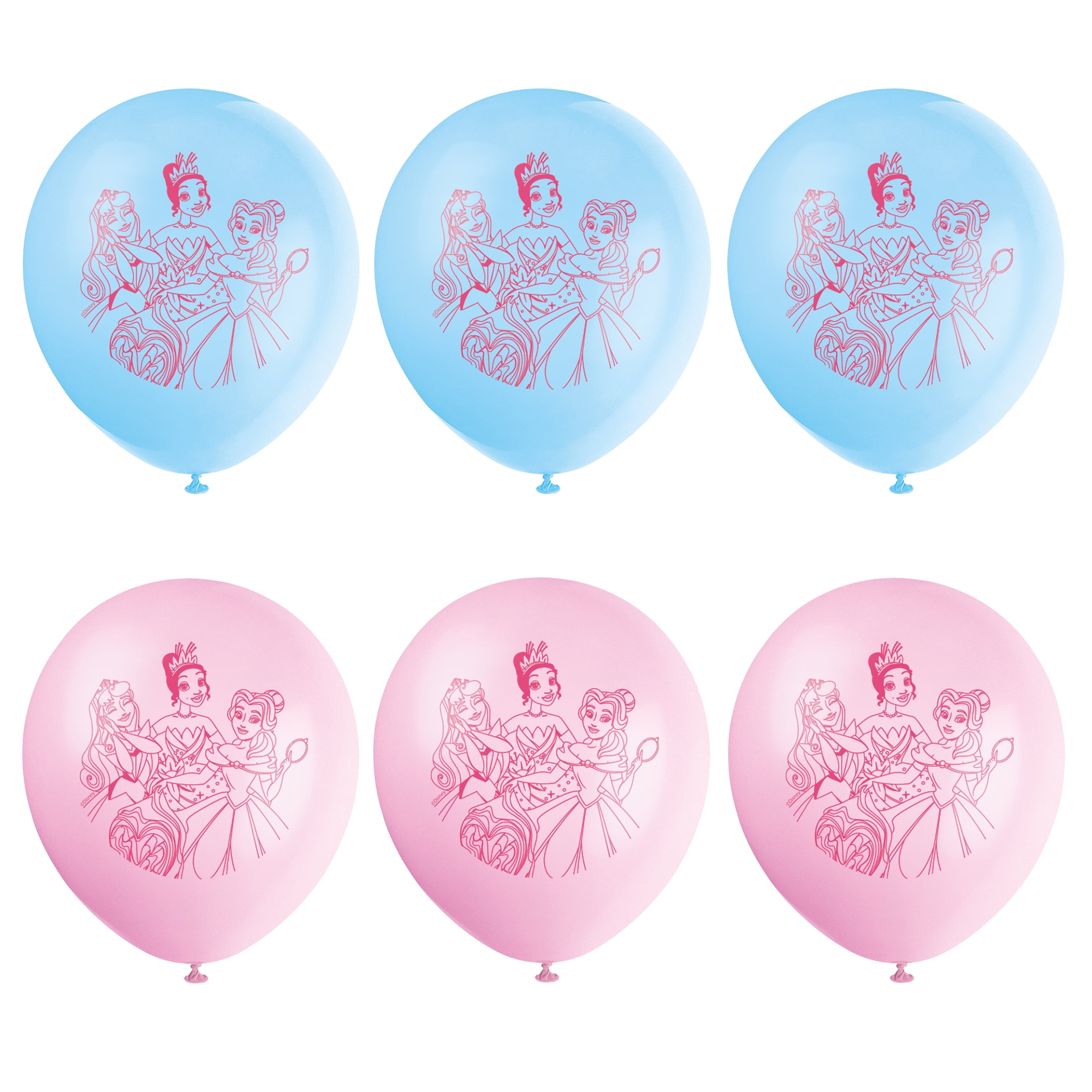 Disney Princess Assorted Pink and Blue 12" Latex Balloons, 6ct
