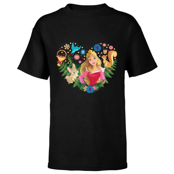 Disney Princess Aurora Heart - Short Sleeve T-Shirt for Kids - Customized-Black