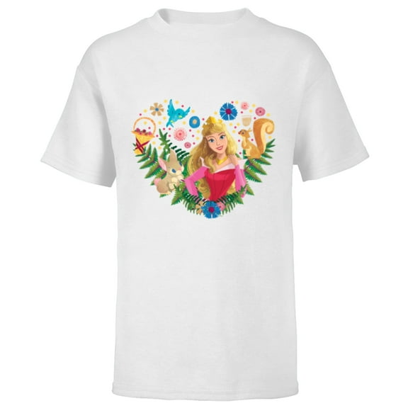 Disney Princess Aurora Heart - Short Sleeve T-Shirt for Kids - Customized-White