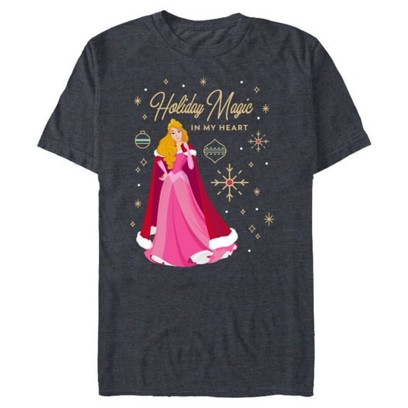 Disney Princess Aurora Holiday Magic in My Heart Standard - Short Sleeve Blended T-Shirt for Adults – Customized-Navy Heather
