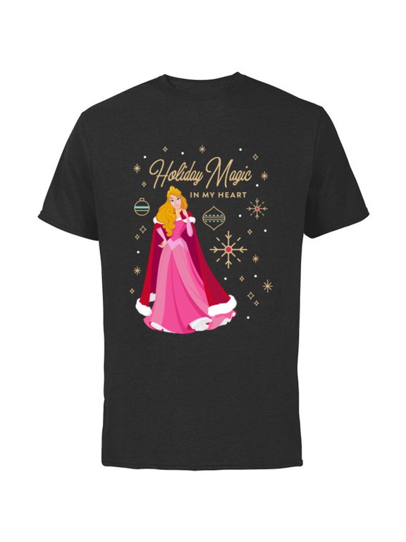 Princess Aurora Holiday Magic in My Heart Standard - Short Sleeve Cotton T-Shirt for Adults - Customized-Black