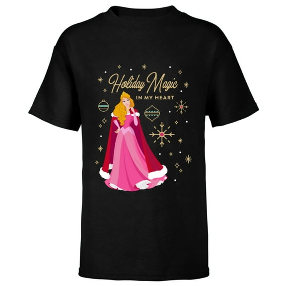 Disney Princess Aurora Holiday Magic in My Heart Standard - Short Sleeve T-Shirt for Kids – Customized-Black