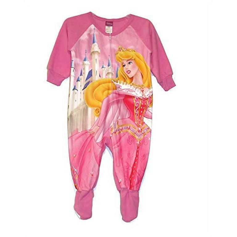 Disney Princess Aurora Magic Castle Pink Fleece Pajama Sleeper Size 3T