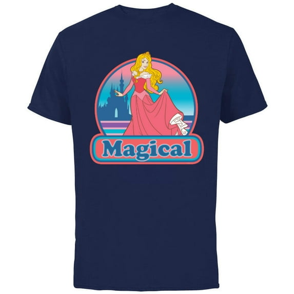 Disney Princess Aurora Magical Retro - Short Sleeve Cotton T-Shirt for Adults - Customized-Navy