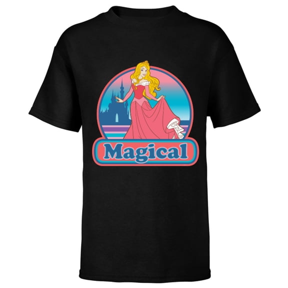 Disney Princess Aurora Magical Retro - Short Sleeve T-Shirt for Kids - Customized-Black