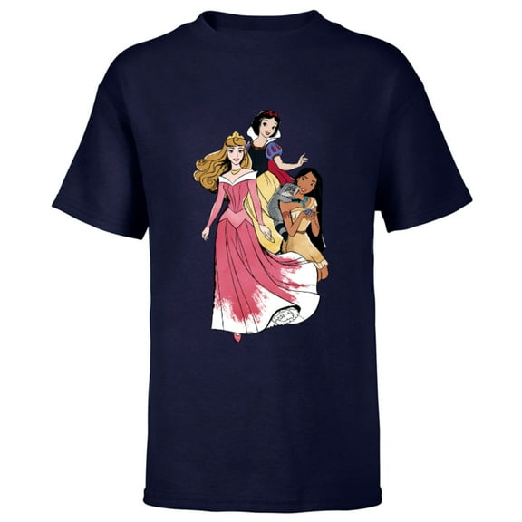 Disney Princess Aurora Pocahontas Snow White - Short Sleeve T-Shirt for Kids - Customized-Navy
