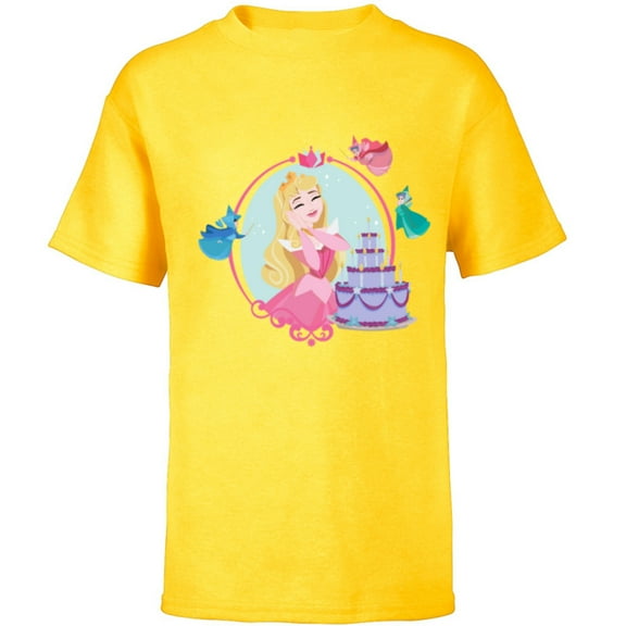 Disney Princess Aurora Sleeping Beauty Birthday - Short Sleeve T-Shirt for Kids - Customized-Yellow