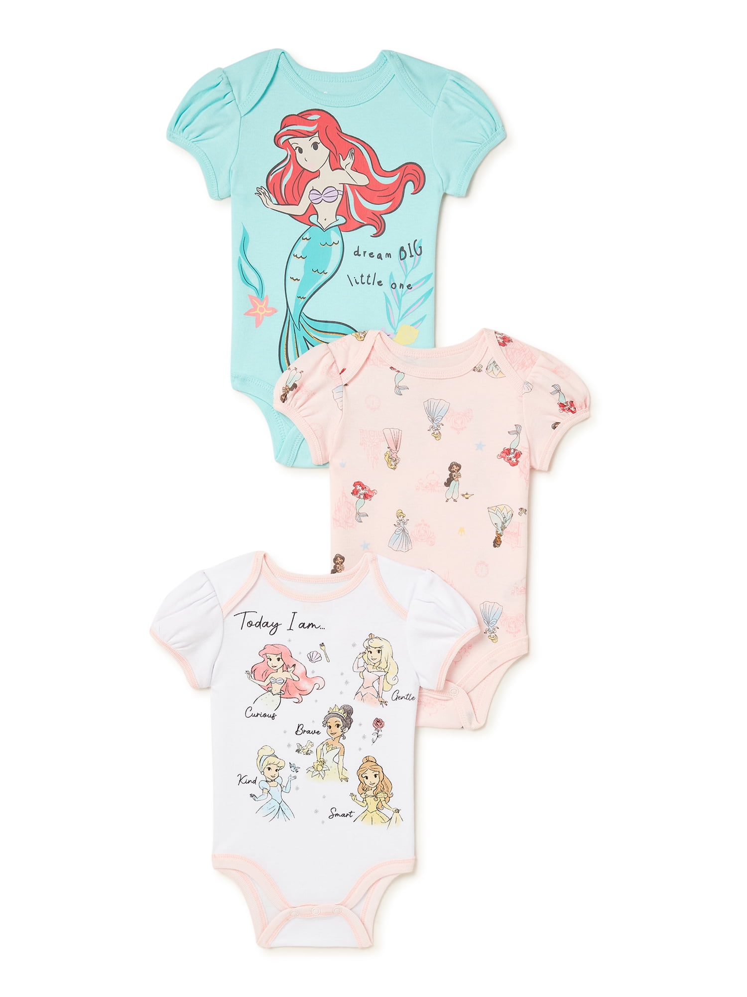 Disney Princess Baby Girl Bodysuits, 3Pack, Sizes 0/324 Months