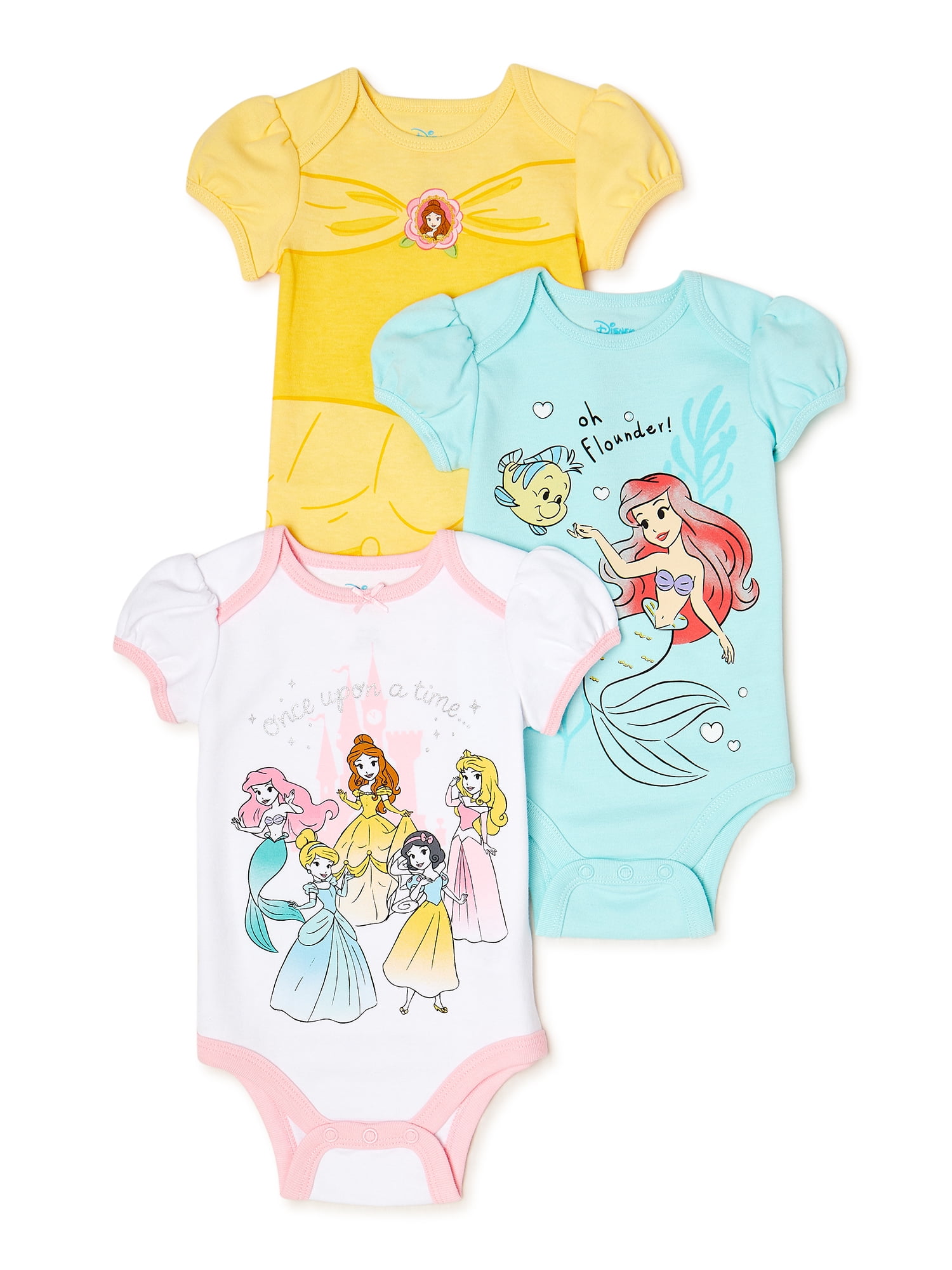 Disney Princess Baby Girl s Bodysuits 3 Pack Sizes 0 3 24 Months Walmart