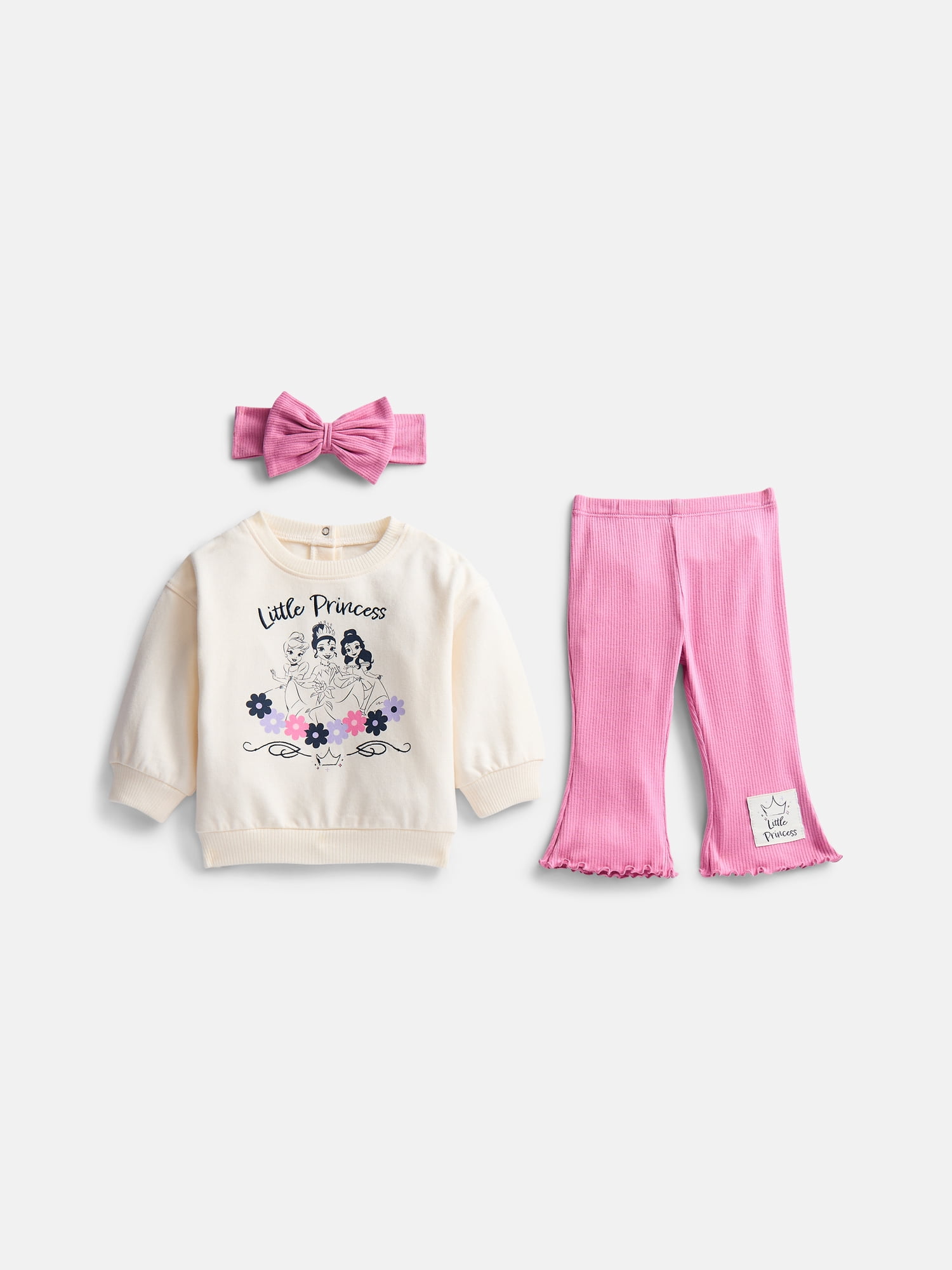 Disney Princess Baby Girls Crewneck Sweatshirt, Leggings and Headband Set, 3-Piece, Sizes 0/3M-24M