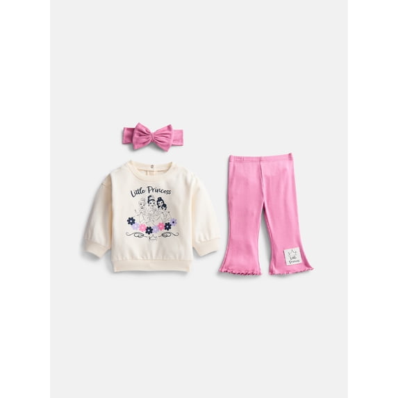 Disney Princess Baby Girls Crewneck Sweatshirt, Leggings and Headband Set, 3-Piece, Sizes 0/3M-24M