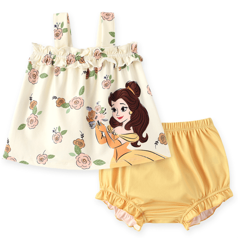 Disney Princess Baby Girls 2 Pieces Belle Graphic Sleeveless Tee with Bloomers Shorts Sets Shower Gifts Newborn to Infant