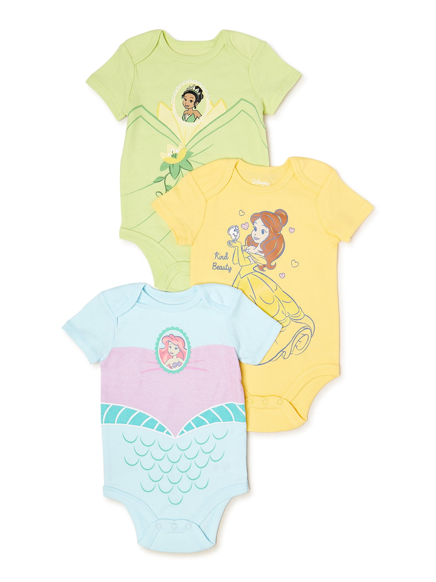 Disney Princess Baby Girls Bodysuits, 3Pack, Sizes 0 Months24 Months
