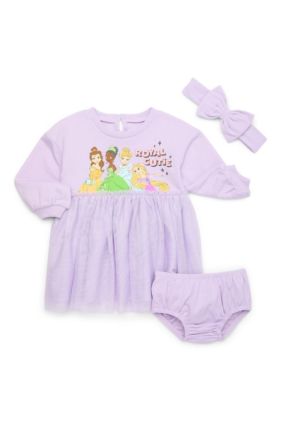 Baby Girl Long Sleeve Tutu Dress with Diaper Cover & Headband, 3-Piece Set, Sizes 0/3 Months-24 Months