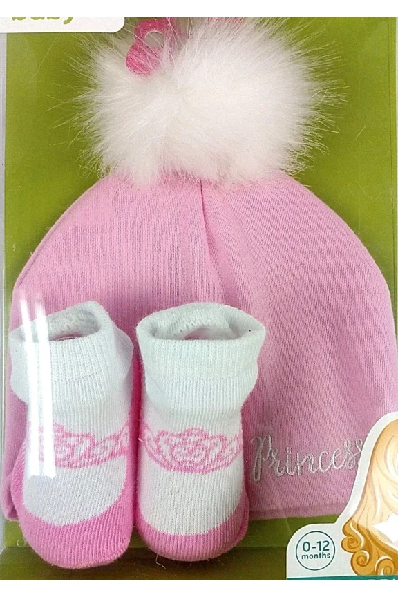 Disney Princess Baby Hat & Sock Set Pink 2pc Newborn Girls 012 Months
