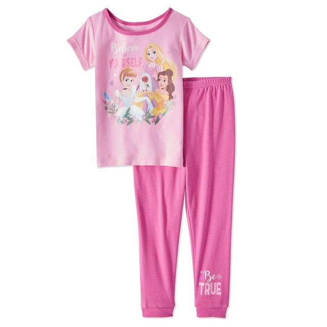 Disney Princess Baby & Toddler Girl Short Sleeve Tight Fit Pajamas, 2