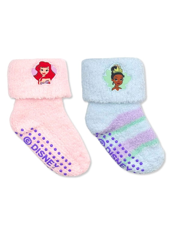 Baby and Toddler Girl Cozy Turn-Cuff Mid-Crew Socks, 2-Pack, Sizes 12M-3T