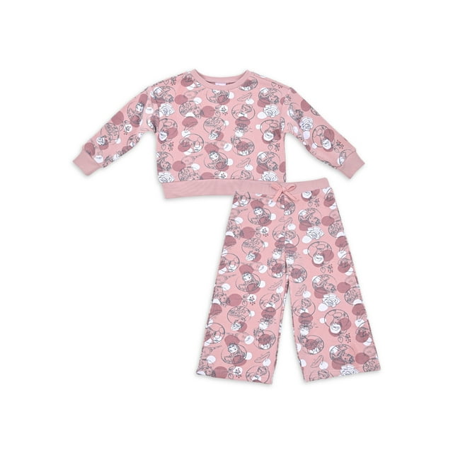 Disney Princess Baby and Toddler Girl Wide Leg Pant and Crew Neck
