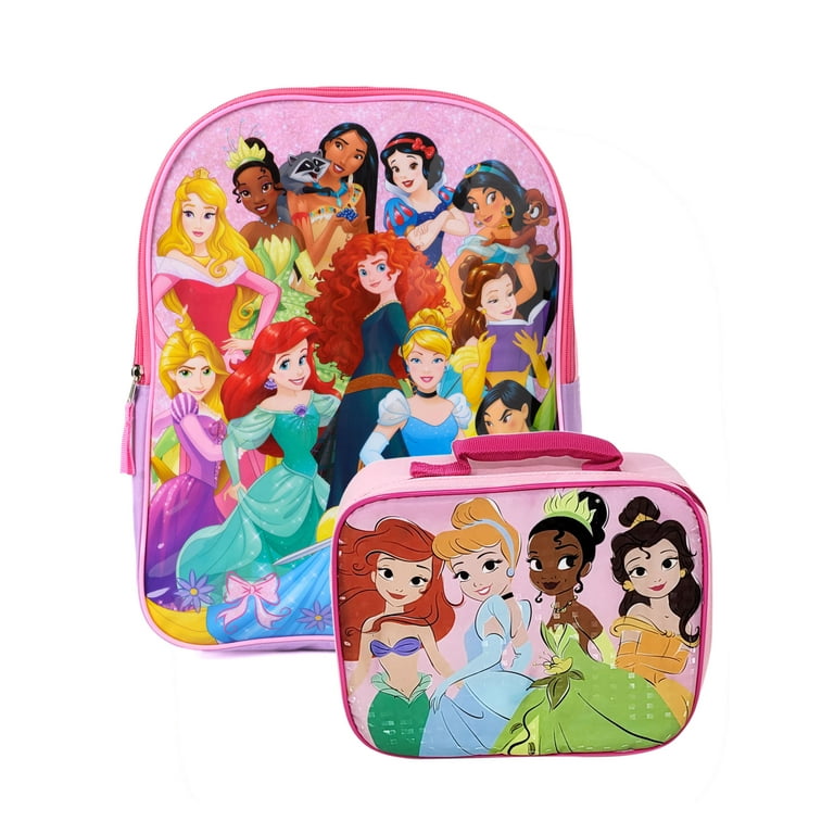 Disney Princess Backpack and Insulated Lunch Bag Set Tiana Ariel Girls Pink  