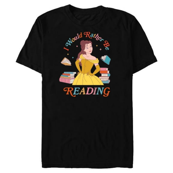 Disney Princess Beauty Beast Belle I Would Rather Be Reading - Short Sleeve Blended T-Shirt for Adults - Customized-Black