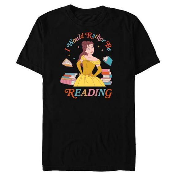 Disney Princess Beauty Beast Belle I Would Rather Be Reading - Short Sleeve Blended T-Shirt for Adults - Customized-Black