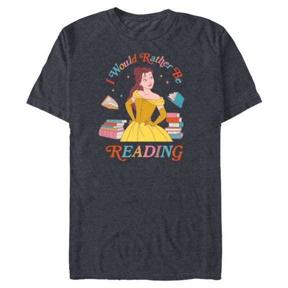 Disney Princess Beauty Beast Belle I Would Rather Be Reading - Short Sleeve Blended T-Shirt for Adults - Customized-Navy Heather