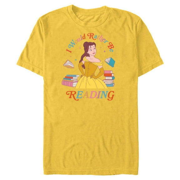 Disney Princess Beauty Beast Belle I Would Rather Be Reading - Short Sleeve Blended T-Shirt for Adults - Customized-Yellow