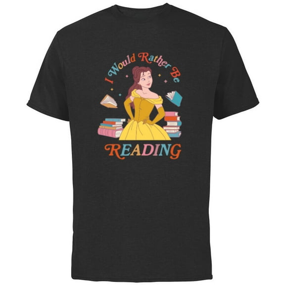 Disney Princess Beauty Beast Belle I Would Rather Be Reading - Short Sleeve Cotton T-Shirt for Adults - Customized-Black