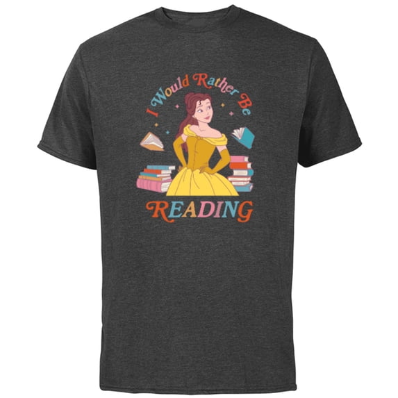Disney Princess Beauty Beast Belle I Would Rather Be Reading - Short Sleeve Cotton T-Shirt for Adults - Customized-Charcoal