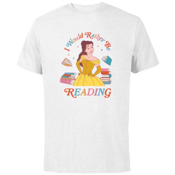 Disney Princess Beauty Beast Belle I Would Rather Be Reading - Short Sleeve Cotton T-Shirt for Adults - Customized-White