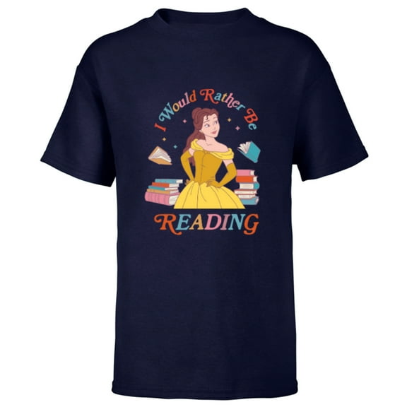 Disney Princess Beauty Beast Belle I Would Rather Be Reading - Short Sleeve T-Shirt for Kids - Customized-Navy