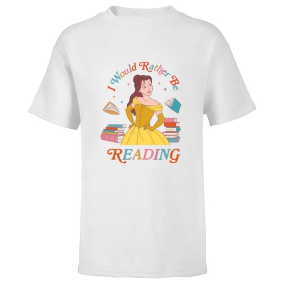 Disney Princess Beauty Beast Belle I Would Rather Be Reading - Short Sleeve T-Shirt for Kids - Customized-White