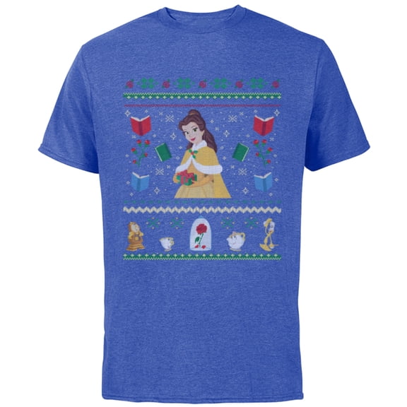 Disney Princess Beauty and the Beast Belle Christmas Sweater - Short Sleeve Cotton T-Shirt for Adults - Customized-Royal Heather