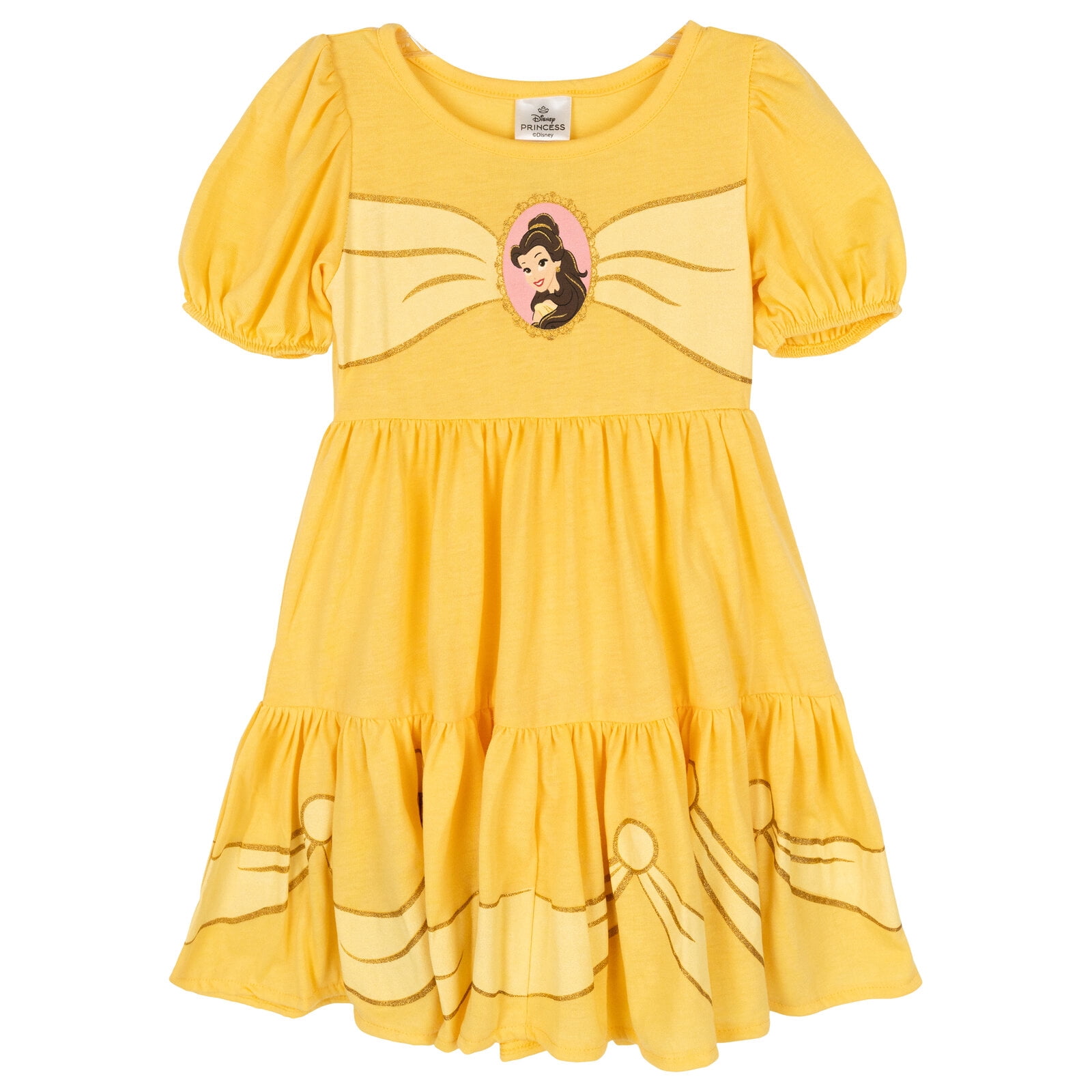 Disney Beauty and the Beast Big Girls' Cosplay Short Sleeve Dress Gold Yellow Belle