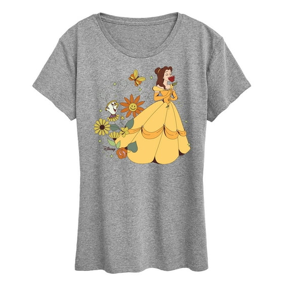 Disney Princess - Belle And Chip Flower Power - Women's Short Sleeve Graphic T-Shirt