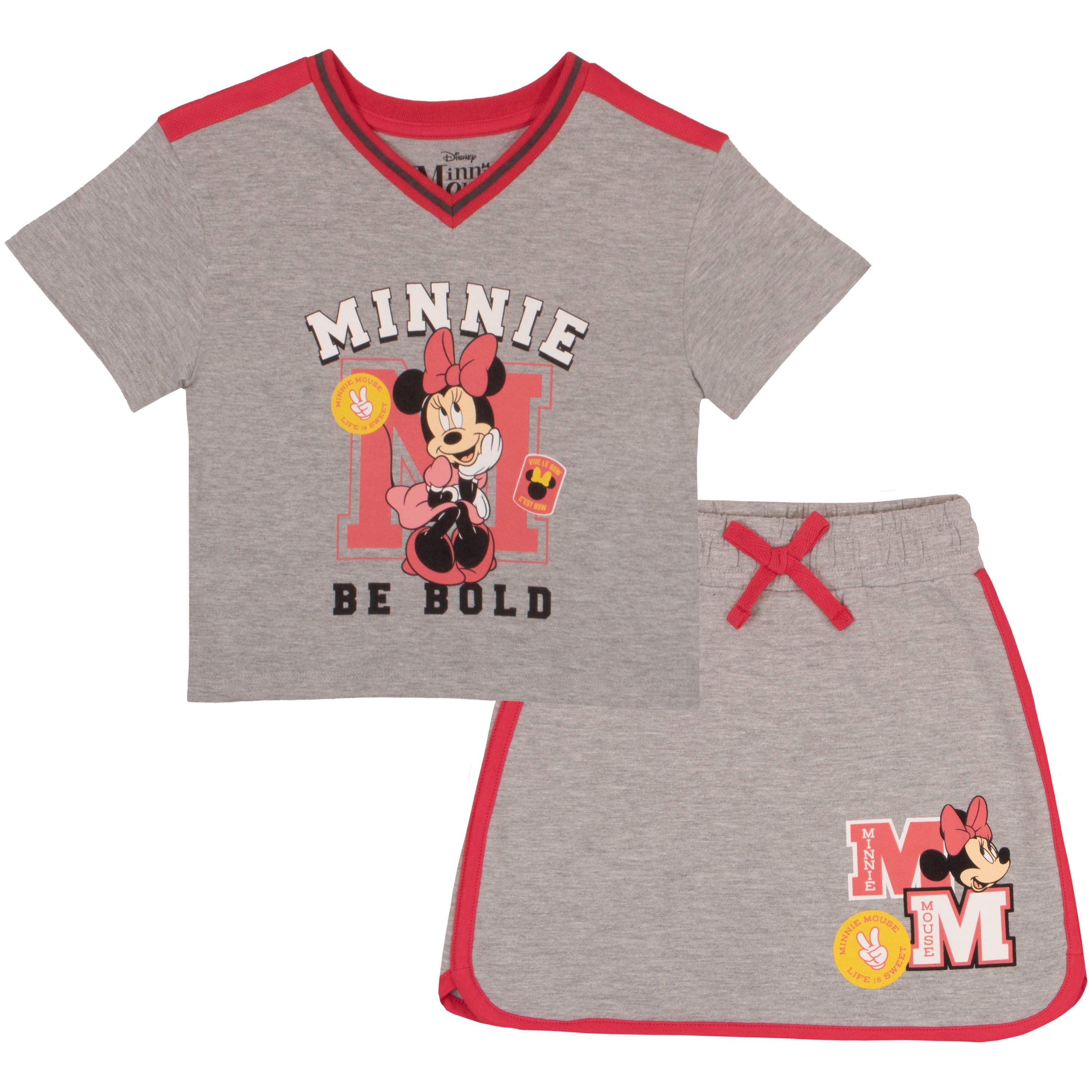 Girls Minnie Summer Co-Ord Set – Black Cartoon Tee with Pink Striped Wide-Leg Pants