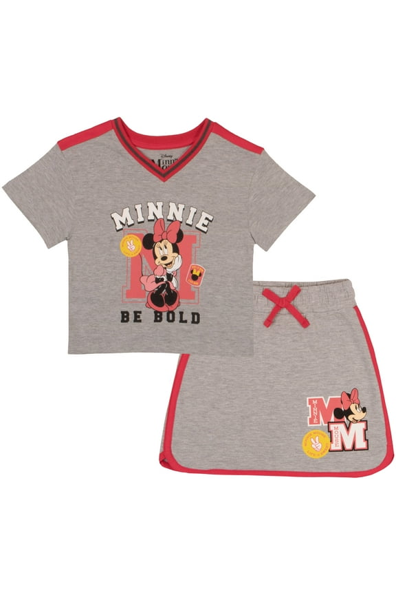 Minnie Mouse Girls 2-Piece Set - Casual Short Sleeve Graphic Print T-Shirt and Skort Bundle for Kids (Sizes 3T-16)
