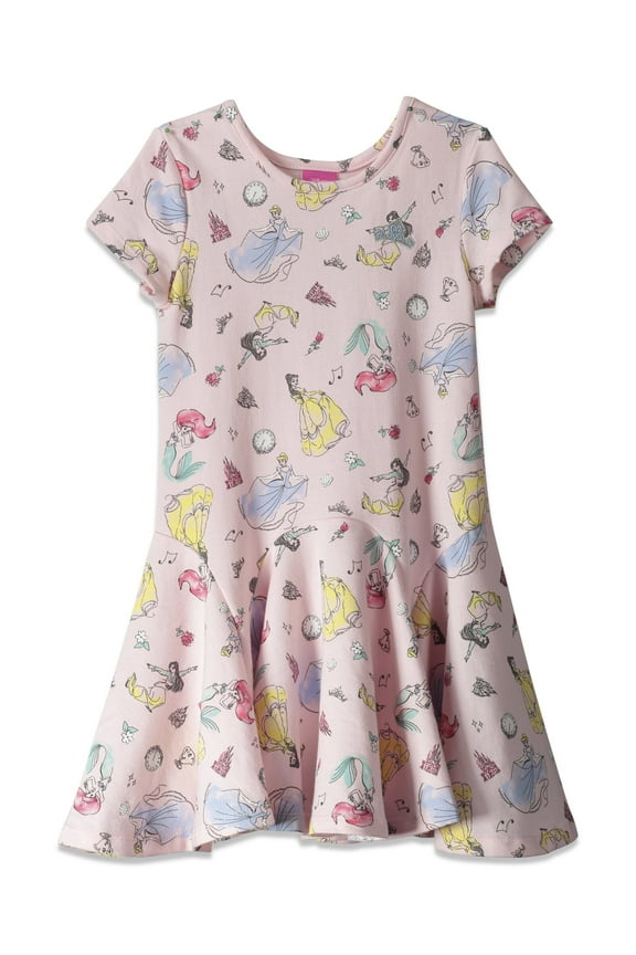 Princess Belle Aurora Cinderella Big Girls French Terry Skater Dress Toddler to Big Kid