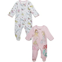Disney Princess Belle Aurora Cinderella Infant Baby Girls 2 Pack Zip Up Sleep N' Plays Newborn to Infant