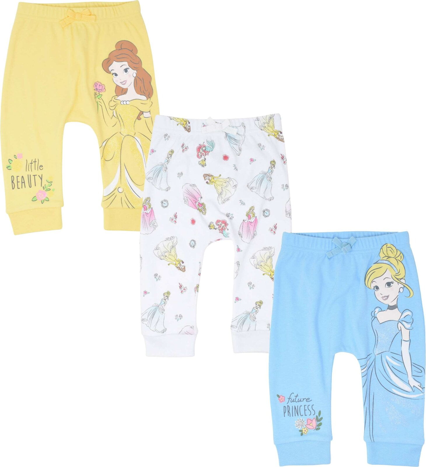 Disney Princess Belle Aurora Cinderella Infant Baby Girls 3 Pack Pants Newborn to Infant