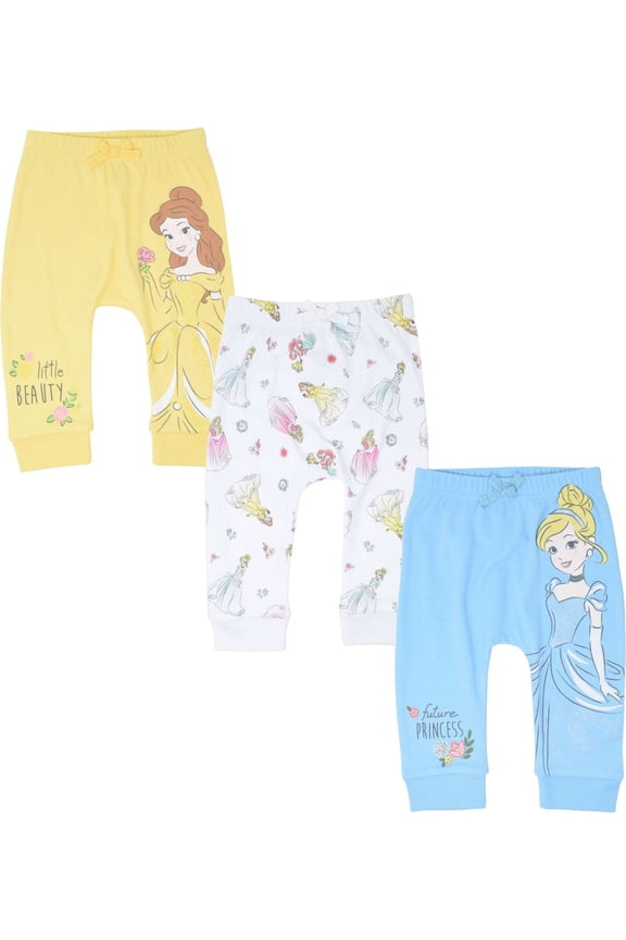 Princess Belle Aurora Cinderella Infant Baby Girls 3 Pack Pants Newborn to Infant