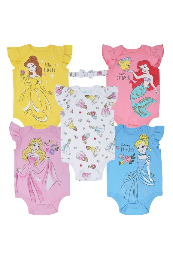 Princess Belle Aurora Cinderella Newborn Baby Girls Bodysuits and Headband Newborn to Infant