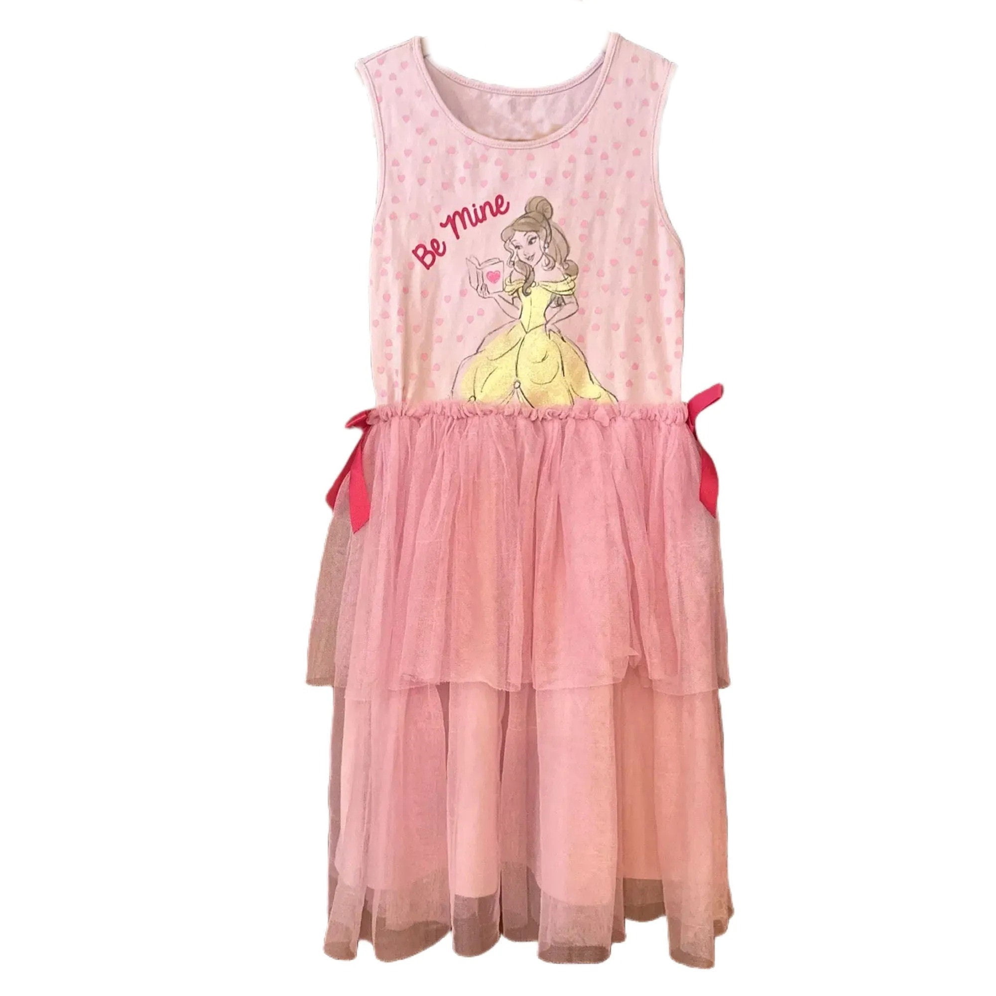 Disney Princess Belle "Be Mine" Pink Tulle Sleeveless Dress Big Girl's - Large (10/12)