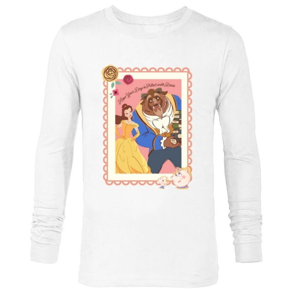 Disney Princess Belle Beast Valentines Day Filled with Roses - Long Sleeve T-Shirt for Men - Customized-White