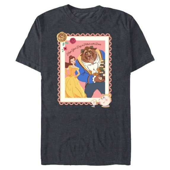 Disney Princess Belle Beast Valentines Day Filled with Roses - Short Sleeve Blended T-Shirt for Adults - Customized-Navy Heather