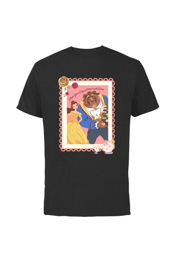 Princess Belle Beast Valentines Day Filled with Roses - Short Sleeve Cotton T-Shirt for Adults - Customized-Black