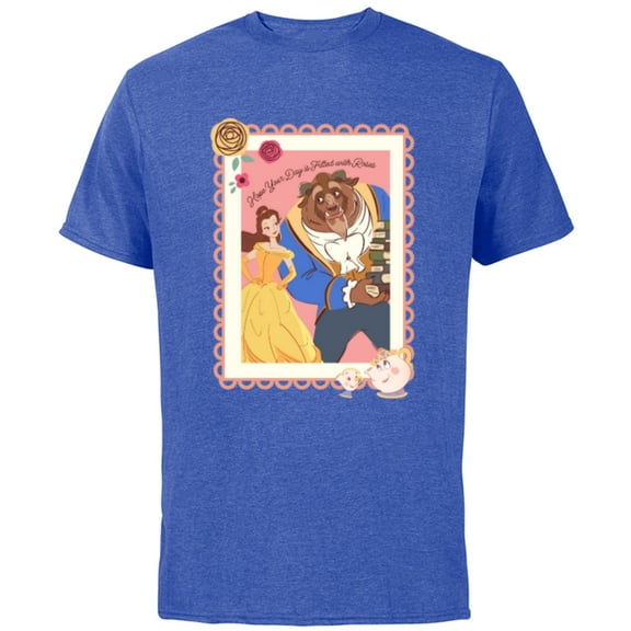 Disney Princess Belle Beast Valentines Day Filled with Roses - Short Sleeve Cotton T-Shirt for Adults - Customized-Royal Heather