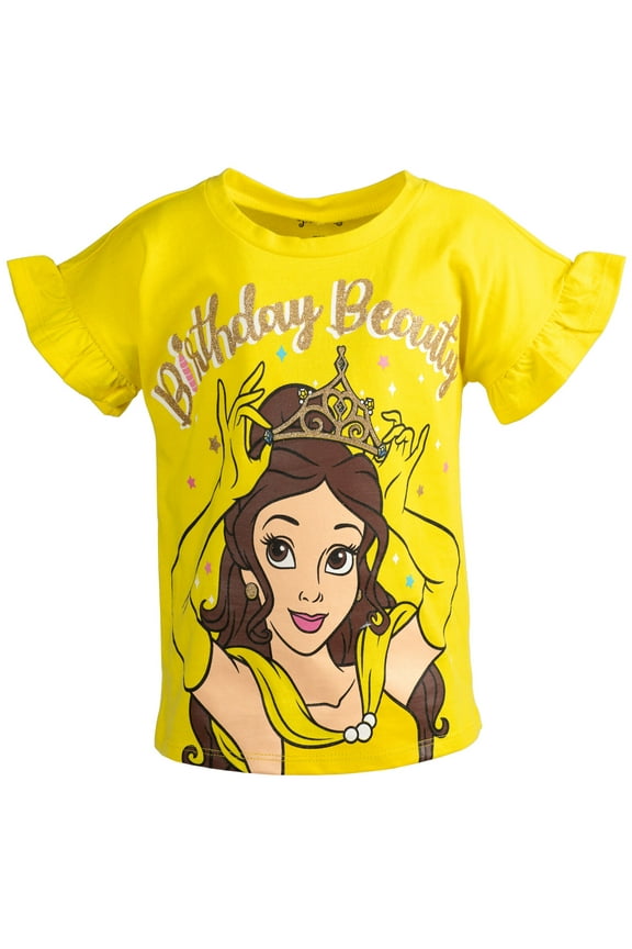 Princess Belle Birthday Big Girls T-Shirt Yellow 10-12